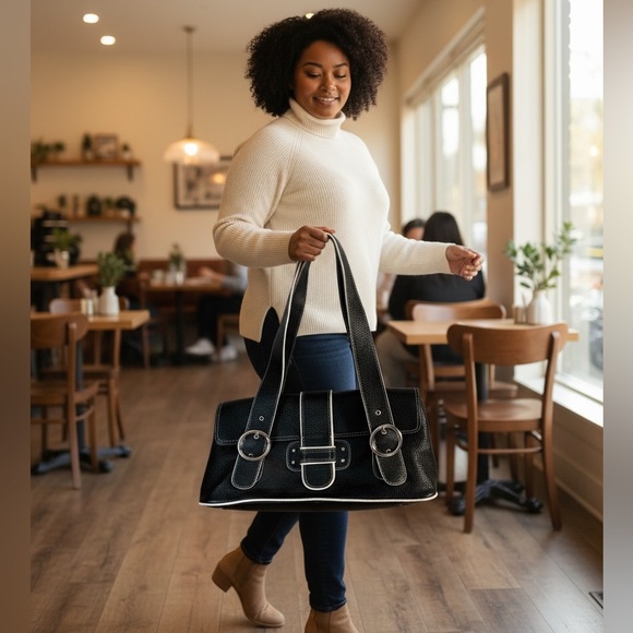 Franco Sarto Handbags - Franco Sarto Y2K pebble leather with contrasting white stitching